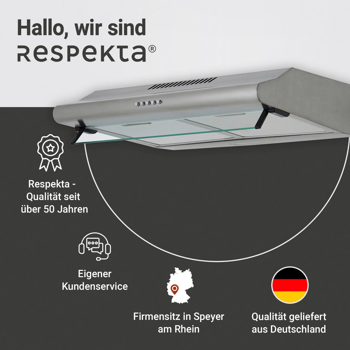 DUNSTABZUGSHAUBE CH1259IXCN  - Edelstahlfarben, Trend, Glas/Metall (60/13/50cm) - Respekta