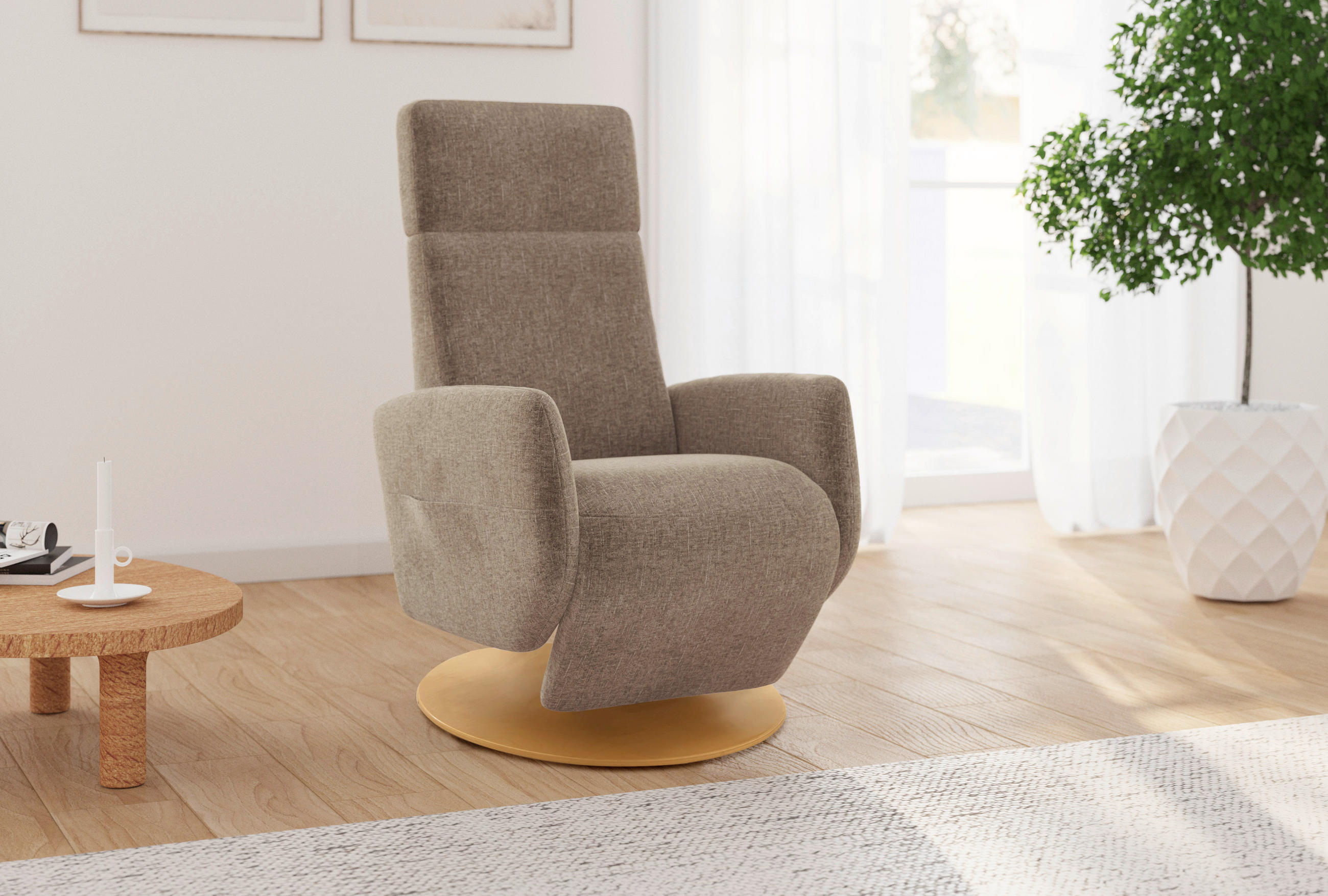 RELAXSESSEL Flachgewebe    - Hellbraun/Eichefarben, KONVENTIONELL, Holz/Textil (71/110/82cm) - Sit & More