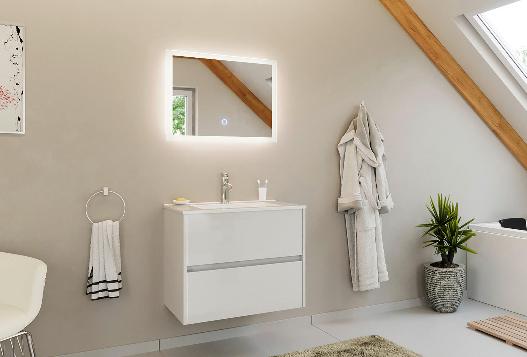 BADEZIMMER 2-teilig  in 70 cm  - Weiß Hochglanz/Weiß, Basics, Keramik/Holzwerkstoff (70cm) - MID.YOU