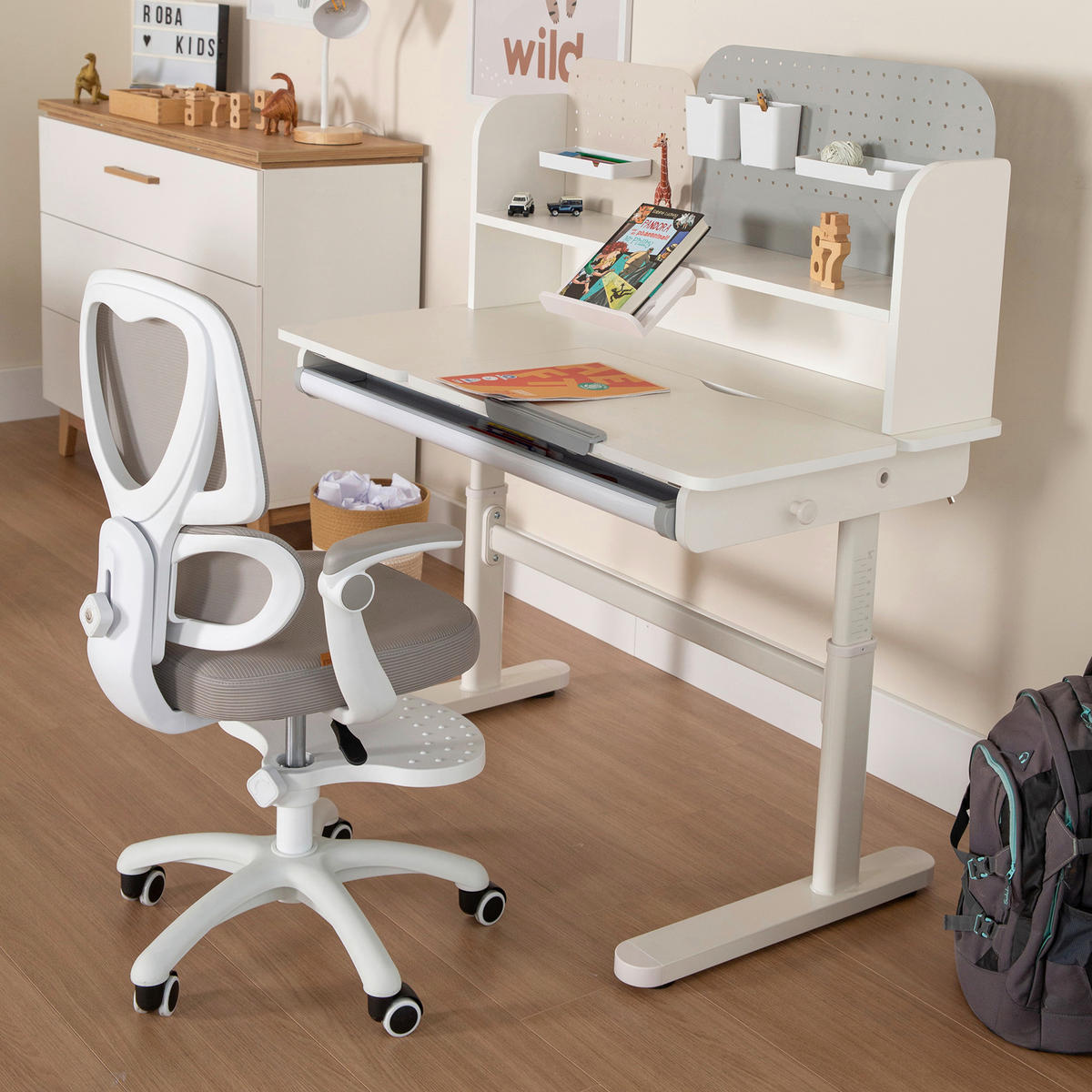 SCHREIBTISCHAUFSATZ  in Grau, Weiß, Kaschmir  - Kaschmir/Weiß, MODERN, Holzwerkstoff/Metall (102/50/25cm) - Roba