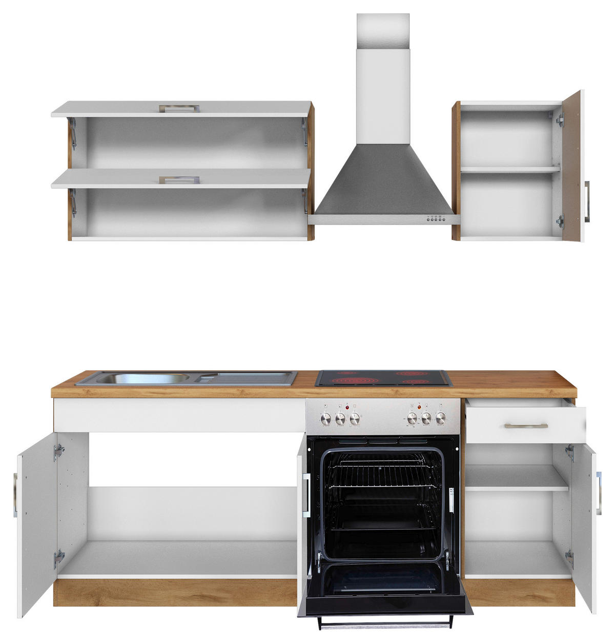 KÜCHENBLOCK 210 cm   in Weiss, Eiche Wotan  - Chromfarben/Weiss, Modern, Holzwerkstoff/Metall (210cm) - Held
