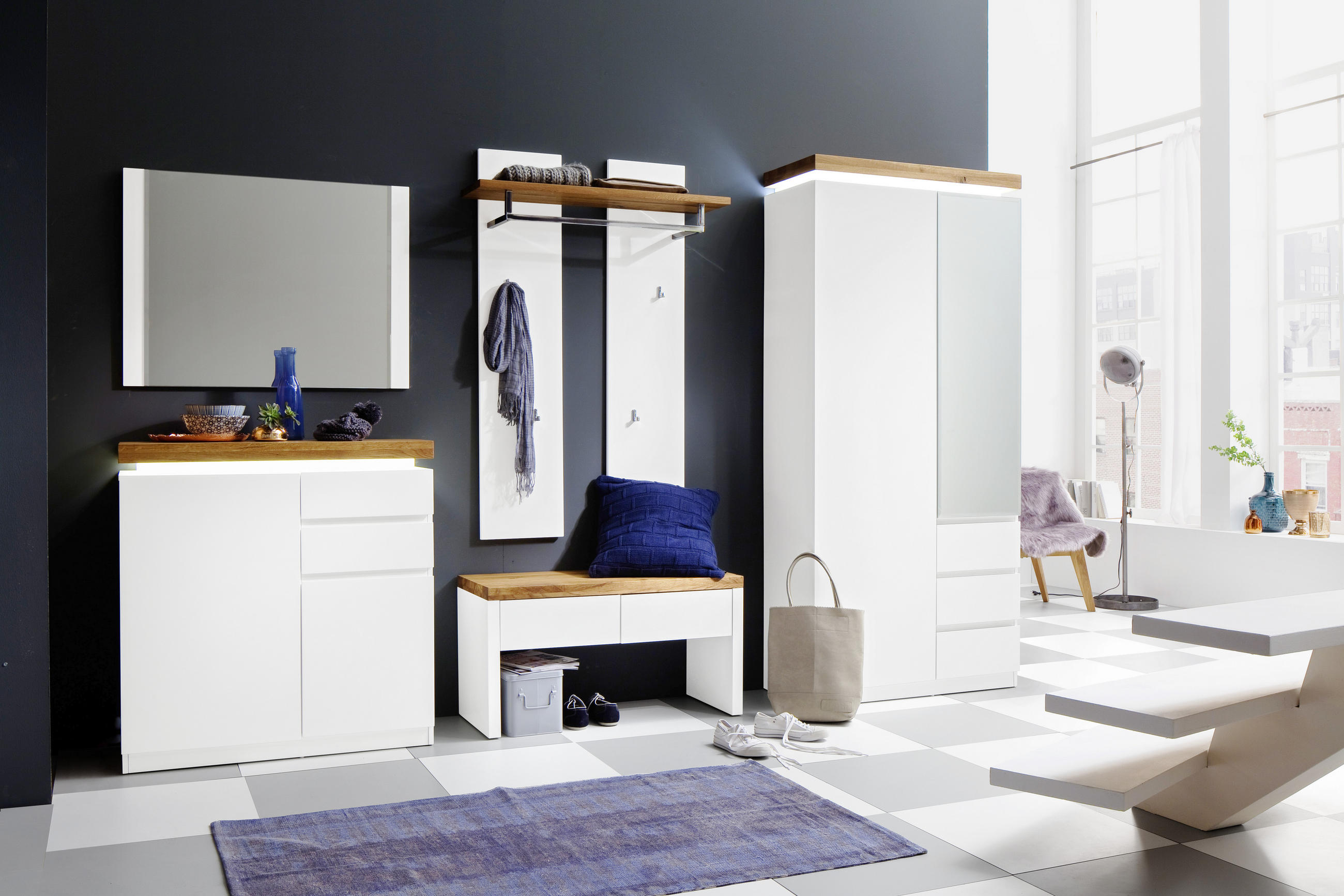 GARDEROBENSCHRANK Romina in 91/198/38 cm - Weiss/Eichefarben, Design, Glas/Holz (91/198/38cm) - Novel