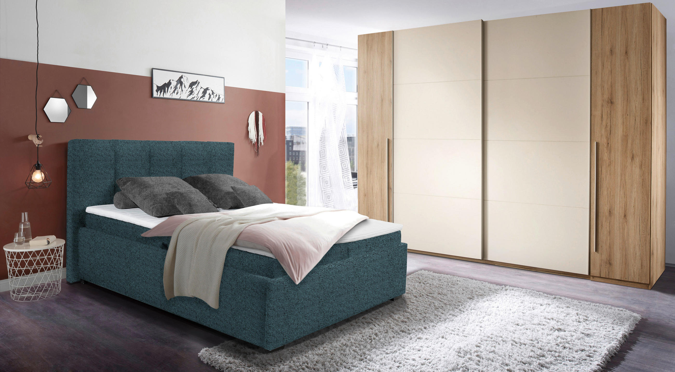POLSTERBETT Matratze, Bettkasten, Topper Blau 180/200 cm  - Blau/Graphitfarben, KONVENTIONELL, Kunststoff/Textil (180/200cm) - Esposa