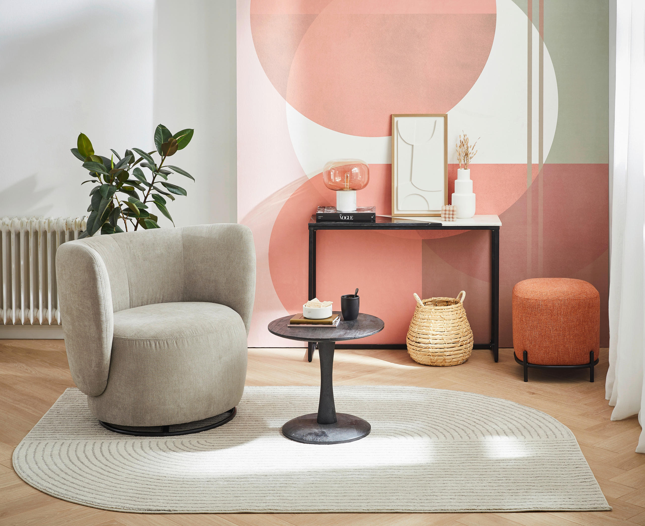 FÅTÖLJ i textil sandfärgad  - sandfärgad/svart, Design, metall/textil (92/80/84cm) - Livetastic
