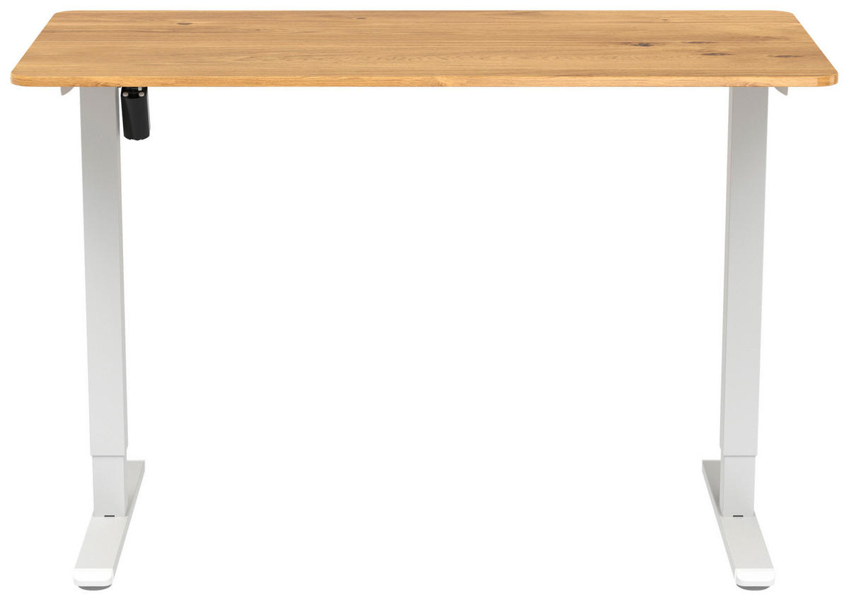 SCHREIBTISCH 120/60/70-115 cm Weiss, Plankeneiche höhenverstellbar, Memoryschalter, Getränkehalter, Headsethalter elektrisch höhenverstellbar  - Weiss/Plankeneiche, Modern, Holzwerkstoff/Kunststoff (120/60/70-115cm) - Livetastic
