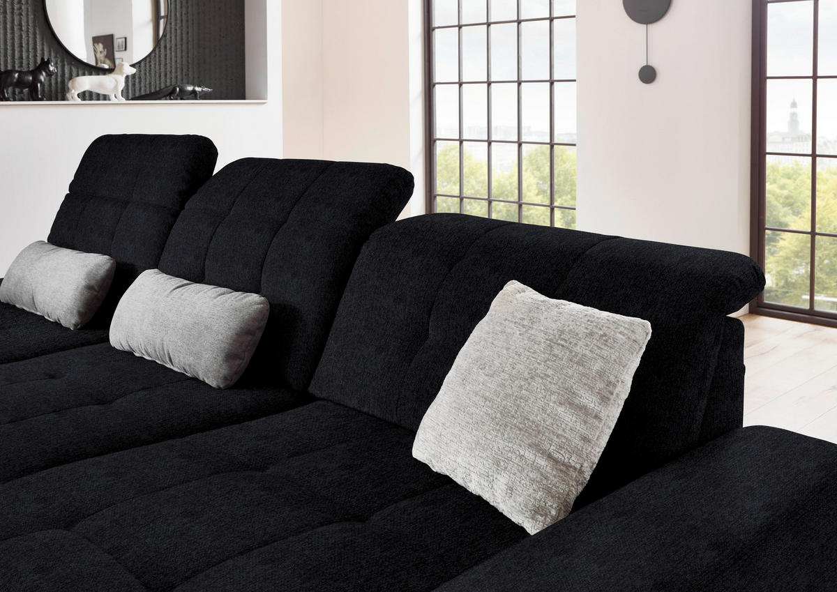 ECKSOFA in Flachgewebe Dunkelblau  - Schwarz/Dunkelblau, Design, Textil/Metall (309/190cm) - Beldomo Style