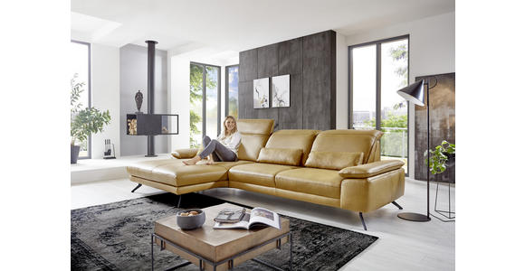 ECKSOFA in Echtleder Hellbraun 328/193 cm - Hellbraun/Schwarz, Design, Leder/Metall (328/193cm) - Dieter Knoll