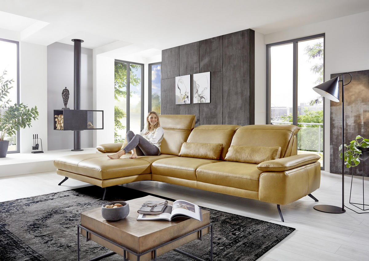 ECKSOFA in Echtleder Hellbraun  328/193 cm  - Hellbraun/Schwarz, Design, Leder/Metall (328/193cm) - Dieter Knoll