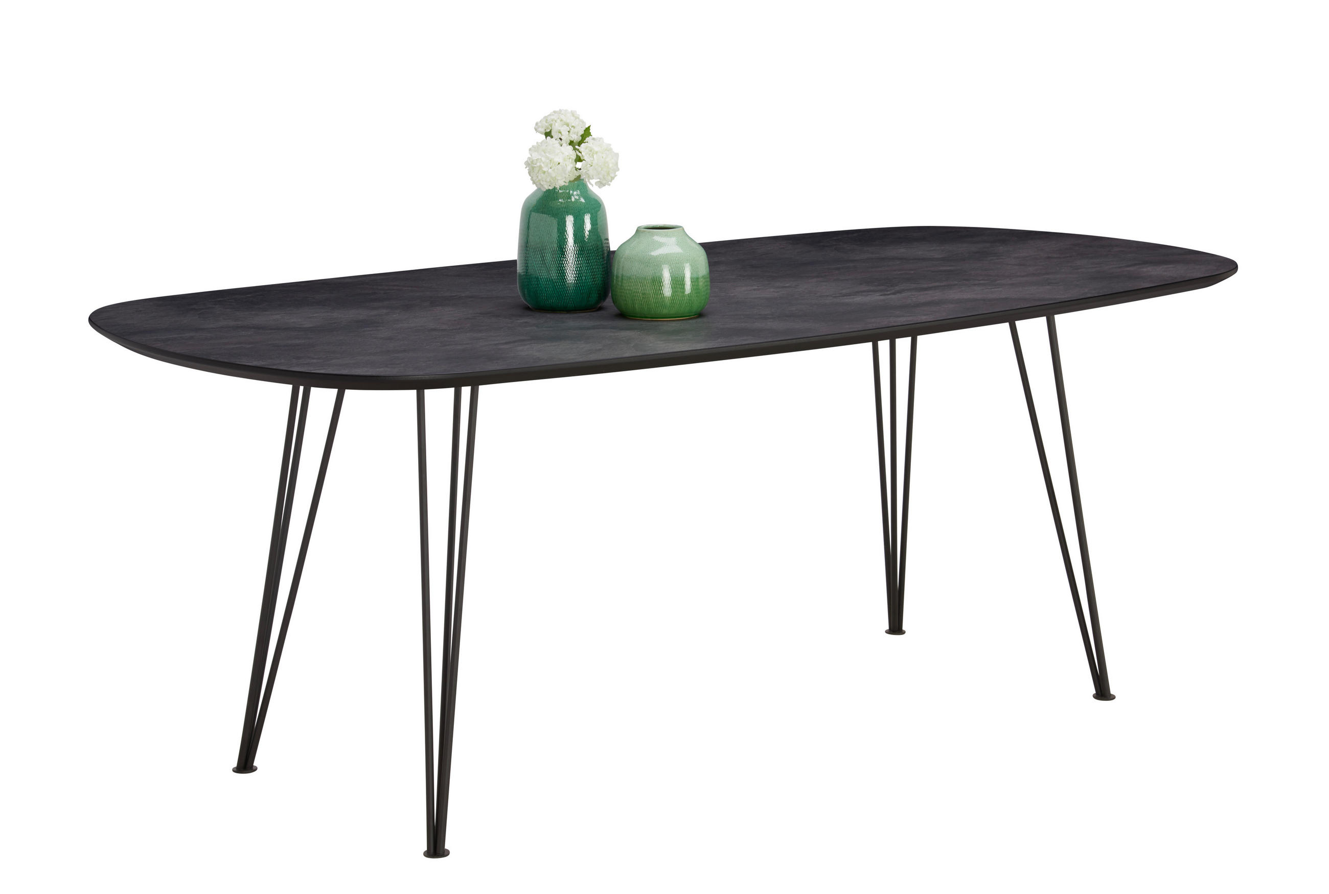 ESSTISCH oval Schwarz, Dunkelgrau  - Dunkelgrau/Schwarz, Design, Kunststoff/Metall (200/100/76cm) - MID.YOU