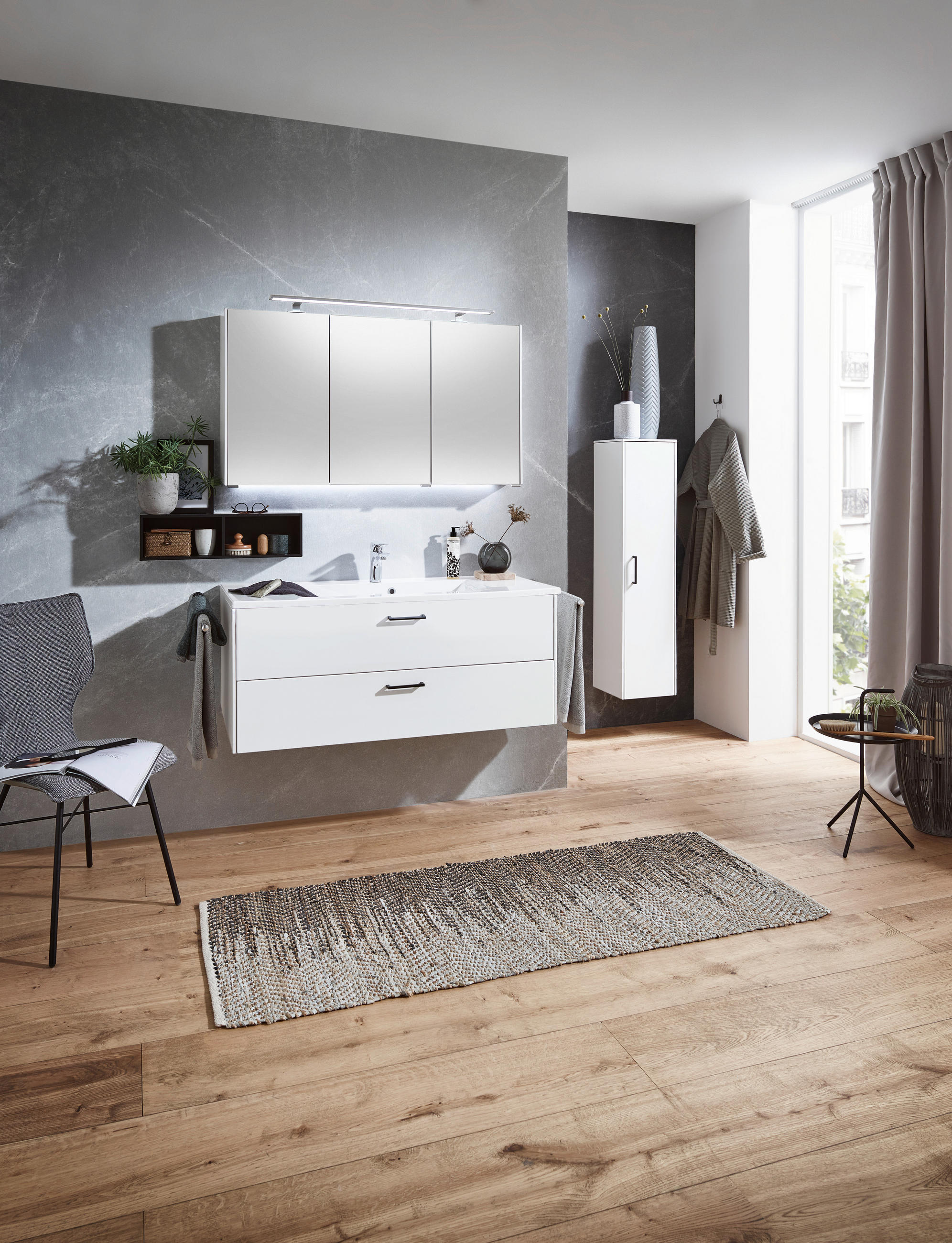 BADEZIMMER  in 122 cm  - Chromfarben/Weiß, MODERN, Glas/Holzwerkstoff (122cm) - Novel