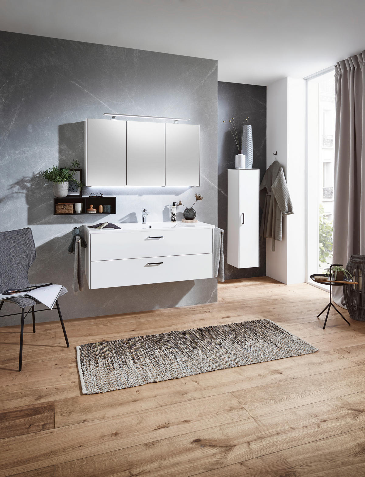BADEZIMMER  in 122 cm  - Chromfarben/Weiß, MODERN, Glas/Holzwerkstoff (122cm) - Novel