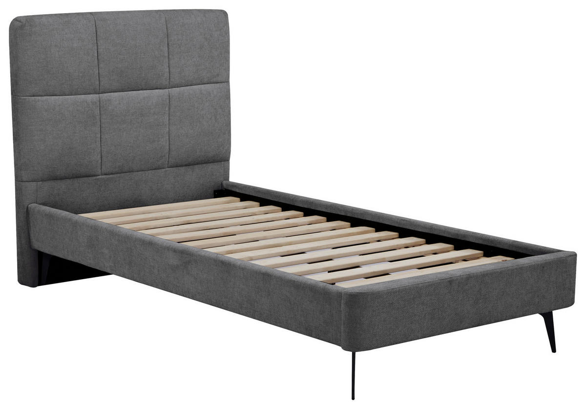 POLSTERBETT 90/200 cm, inkl.  in Dunkelgrau  - Dunkelgrau/Naturfarben, Design, Holz/Textil (90/200cm) - Boxxx