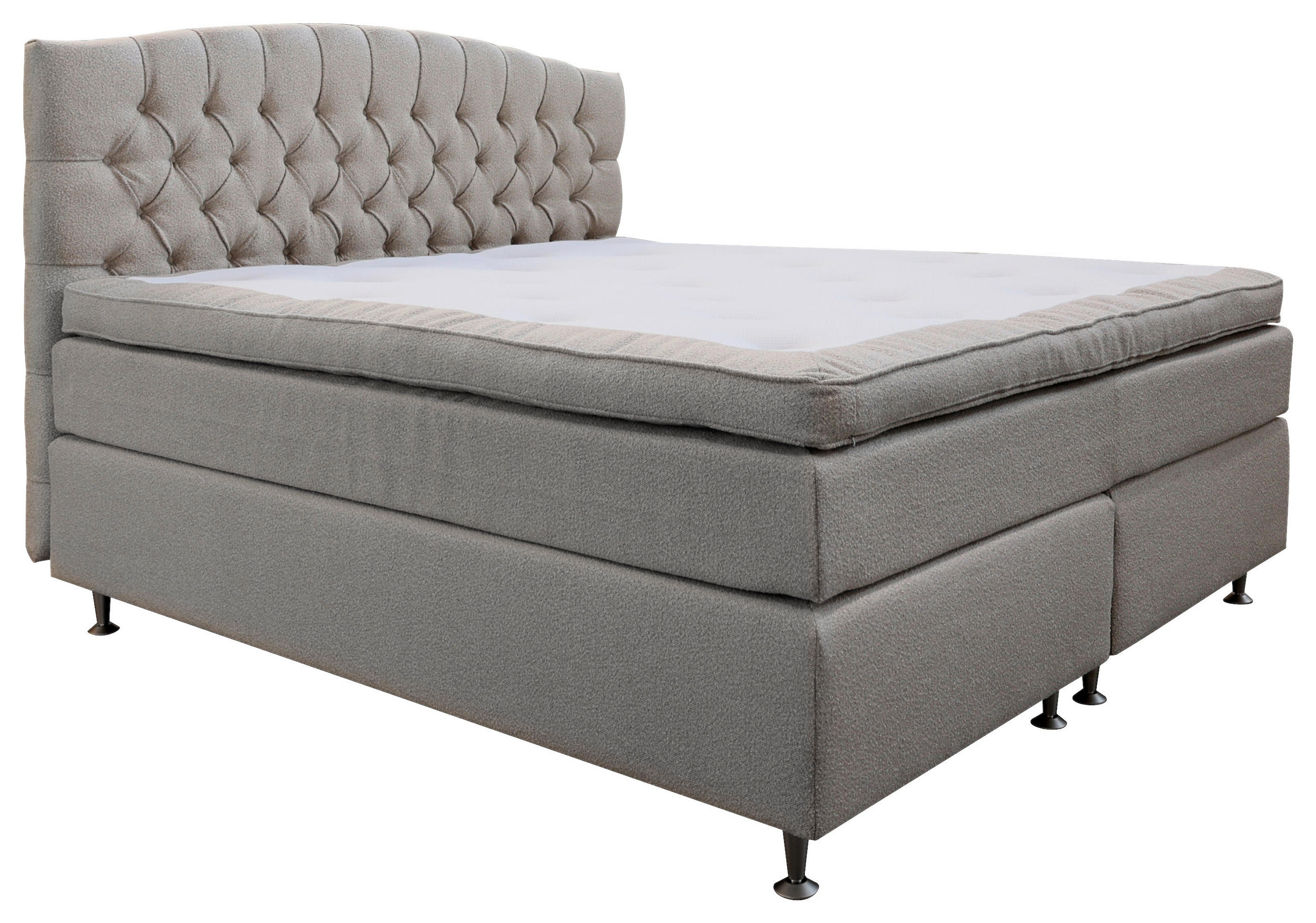 KONTINENTALSÄNG 180/200 cm  i beige  - beige/aluminiumfärg, Klassisk, metall/trä (180/200cm) - Cassando