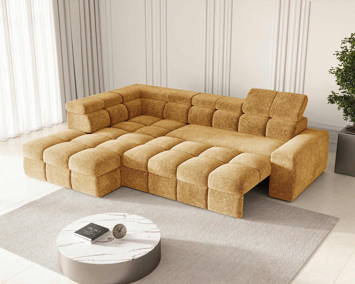 ECKSOFA  in Chenille Goldfarben  - Goldfarben/Schwarz, MODERN, Kunststoff/Textil (204/292cm) - Milino