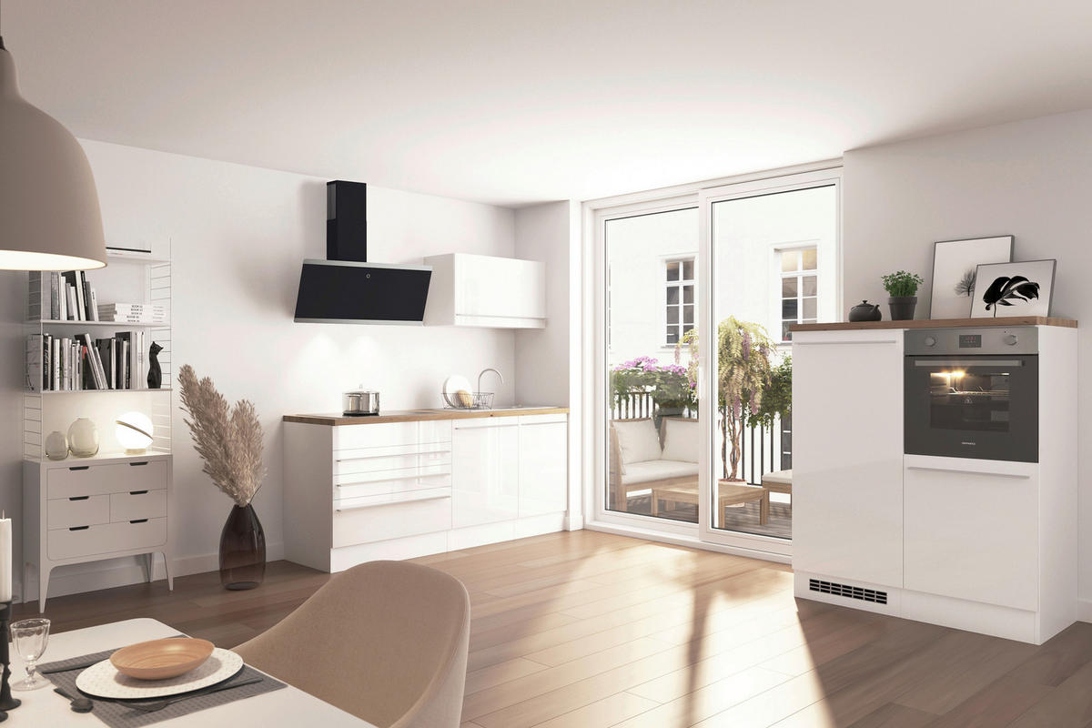 KÜCHENBLOCK 320 cm   in Weiß  - Wildeiche/Edelstahlfarben, Design, Holzwerkstoff/Kunststoff (320cm) - Respekta