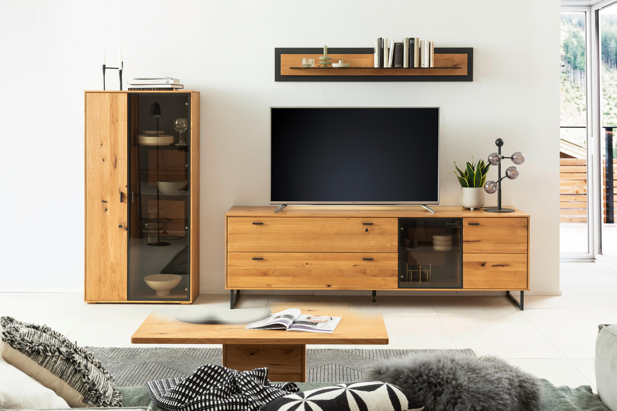 HIGHBOARD  in 78/156/37 cm  - Wildeiche/Anthrazit, Design, Glas/Holz (78/156/37cm) - MID.YOU