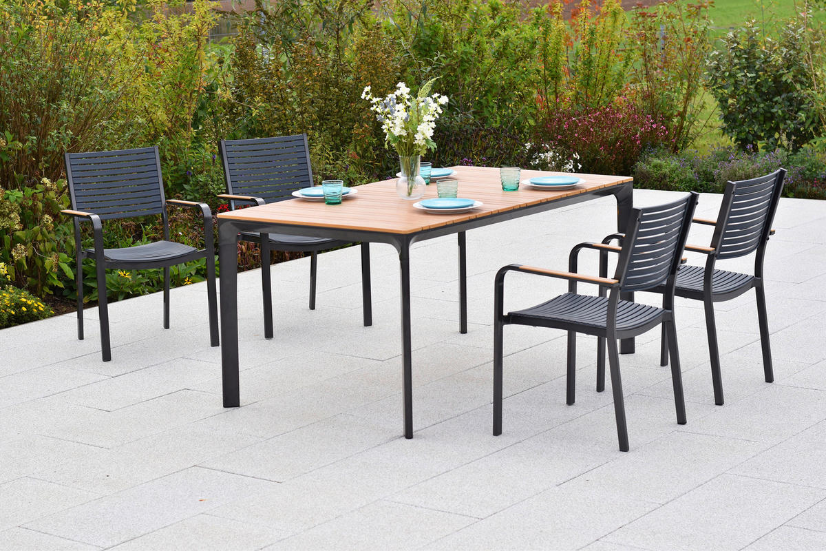 GARTENTISCHGRUPPE  - Graphitfarben/Naturfarben, KONVENTIONELL, Kunststoff/Metall - Gardenson