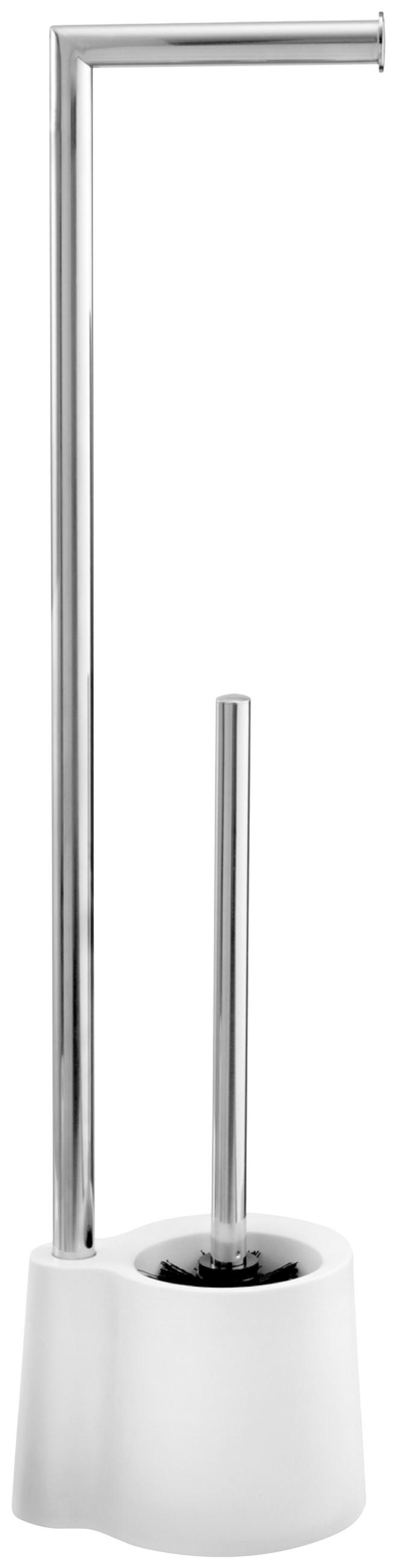 WC-BÜRSTENKOMBINATION in Metall, Kunststoff  Kunststoff   - Chromfarben/Weiß, Basics, Kunststoff/Metall (13/66,5/16cm) - Wenko