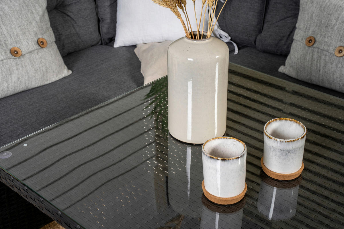 LOUNGEGARNITUR    - Schwarz/Grau, KONVENTIONELL, Glas/Kunststoff - Gardenson