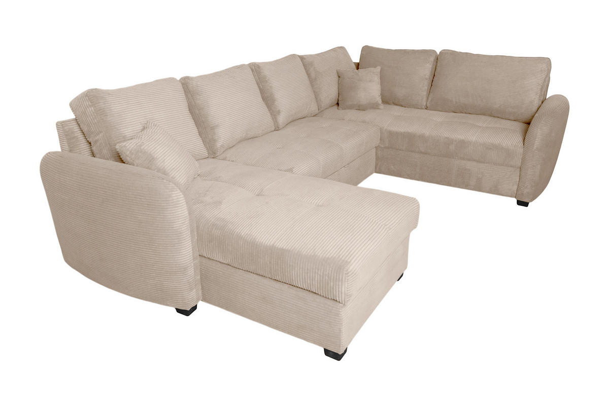 WOHNLANDSCHAFT SORINA Hellbraun Cord  - Hellbraun/Schwarz, Design, Kunststoff/Textil (157/305/202cm) - MID.YOU