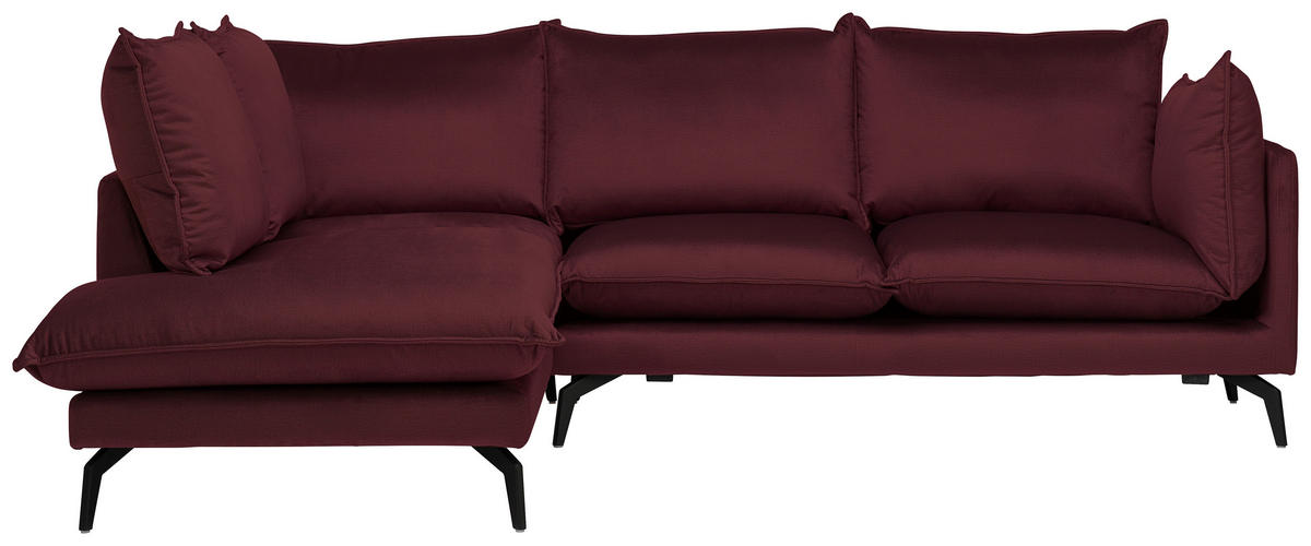 ECKSOFA Bordeaux Samt  - Bordeaux/Schwarz, Design, Textil/Metall (200/241cm) - Carryhome