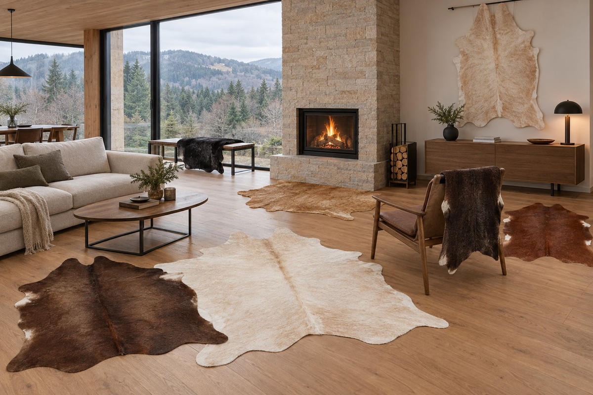 HOVÄDZIA KOŽUŠINA, hnedá, čierna, béžová - hnedá/čierna, Trend, koža/kožušina (2-3qm) - Linea Natura
