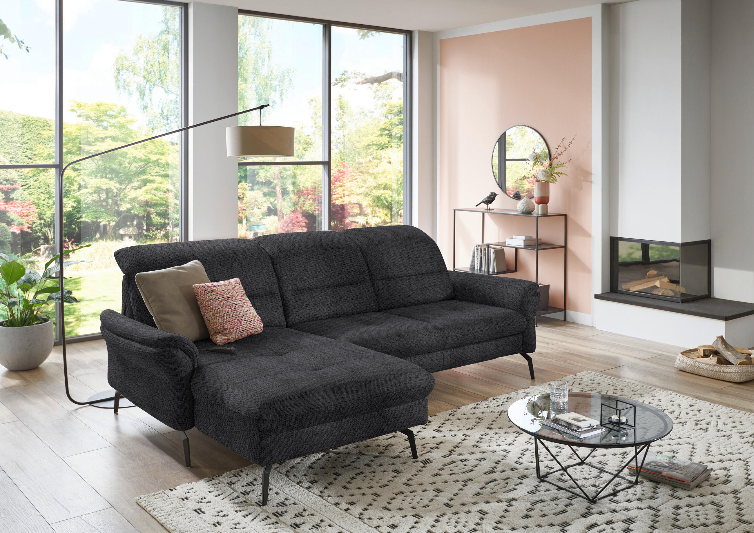ECKSOFA in Flachgewebe Schwarz  - Schwarz, Konventionell, Textil/Metall (181/260cm) - Beldomo Speed