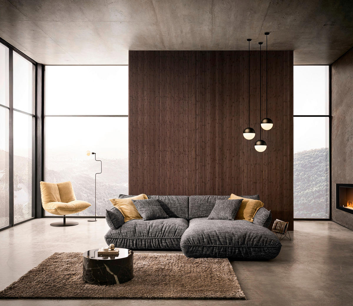 ECKSOFA in Flachgewebe Graubraun  - Graubraun/Schwarz, Design, Kunststoff/Textil (264/185cm) - Emilio Belluti