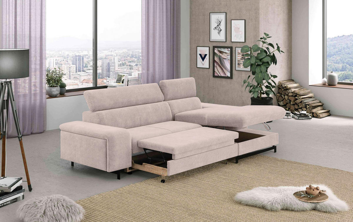 ECKSOFA in Chenille Creme  - Blau/Creme, Textil/Metall (267/165cm) - MID.YOU