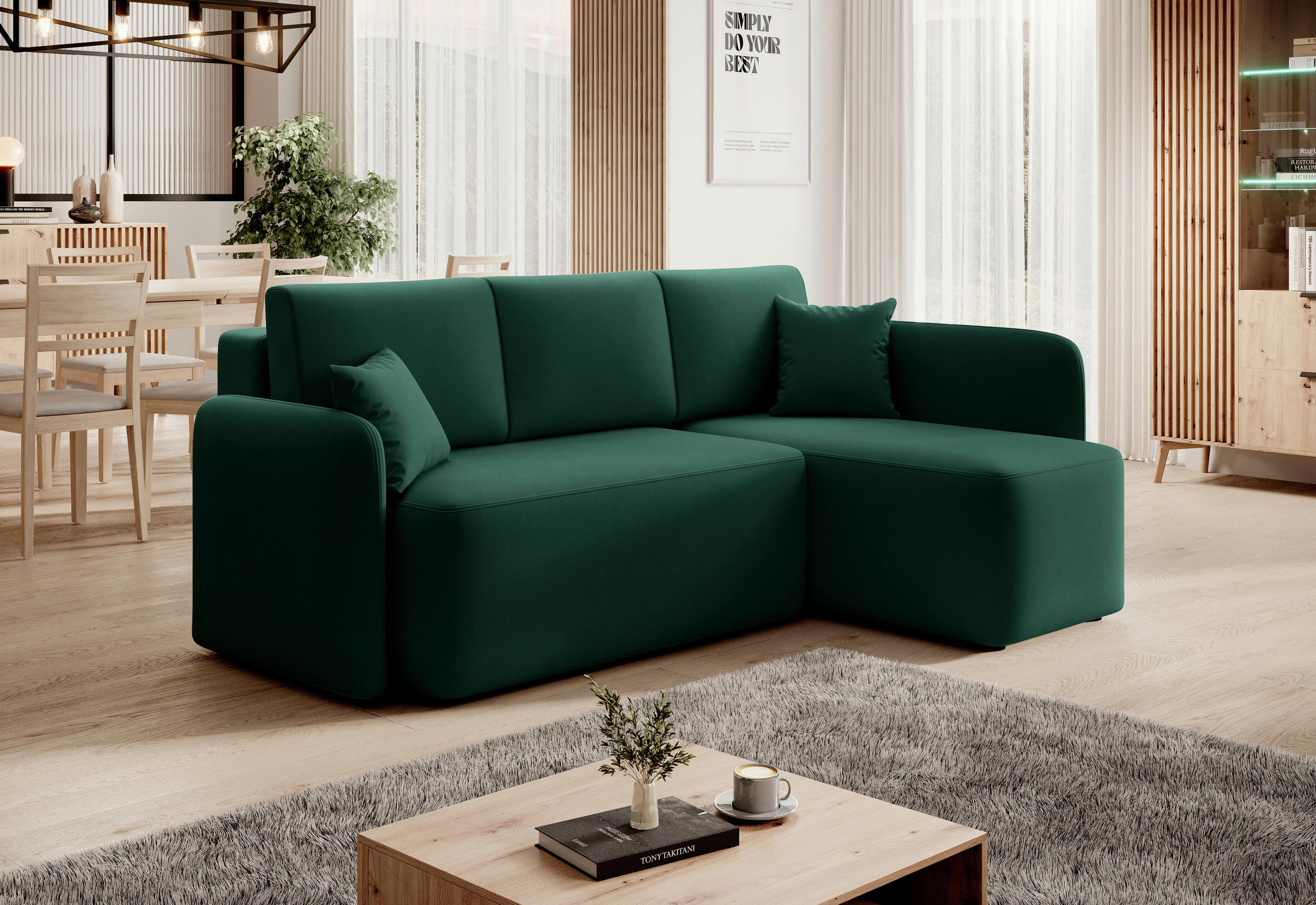 ECKSOFA Grün Plüsch  - Schwarz/Grün, Design, Kunststoff/Textil (206/150cm) - MID.YOU