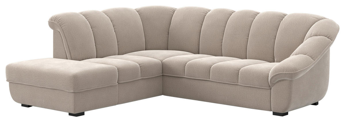 ECKSOFA Naturfarben Chenille Bettkasten, Schlaffunktion, Rücken echt  - Schwarz/Naturfarben, KONVENTIONELL, Kunststoff/Textil (222/260cm) - Welnova