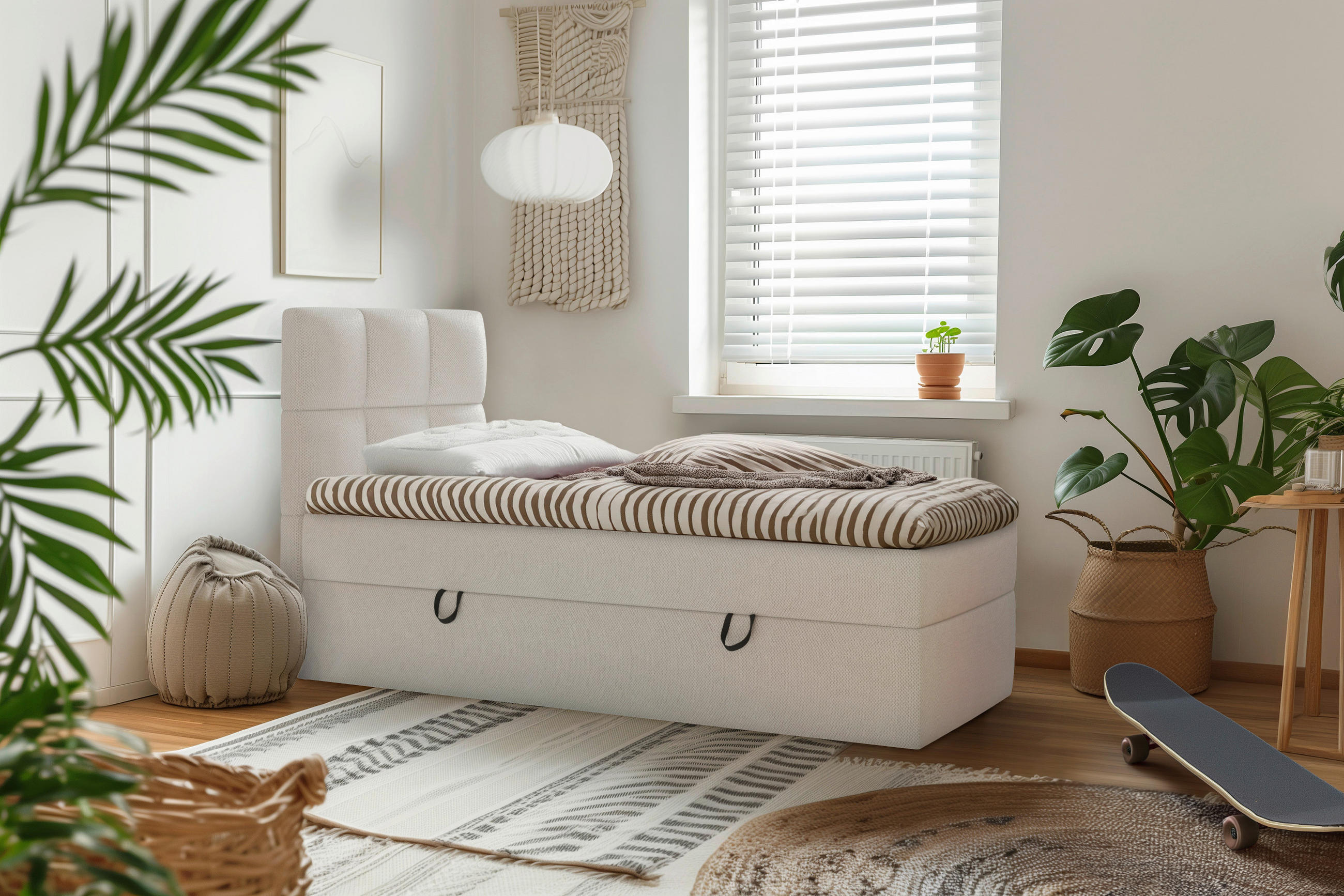BOXBETT 90/200 cm  in Creme  - Creme/Schwarz, MODERN, Holz/Kunststoff (90/200cm) - MID.YOU