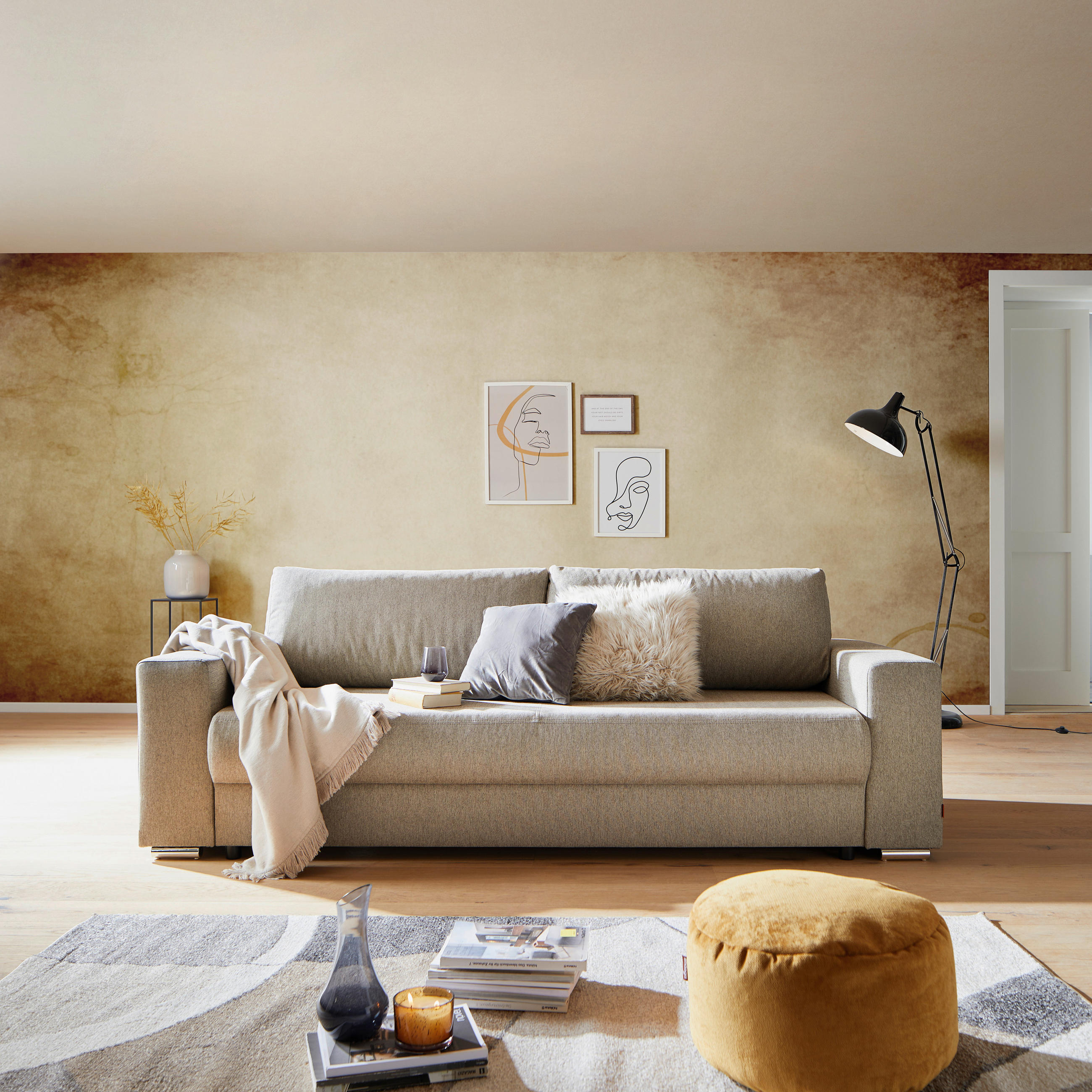 SCHLAFSOFA Flachgewebe Beige  - Beige, MODERN, Kunststoff/Textil (250/84/105cm) - MID.YOU