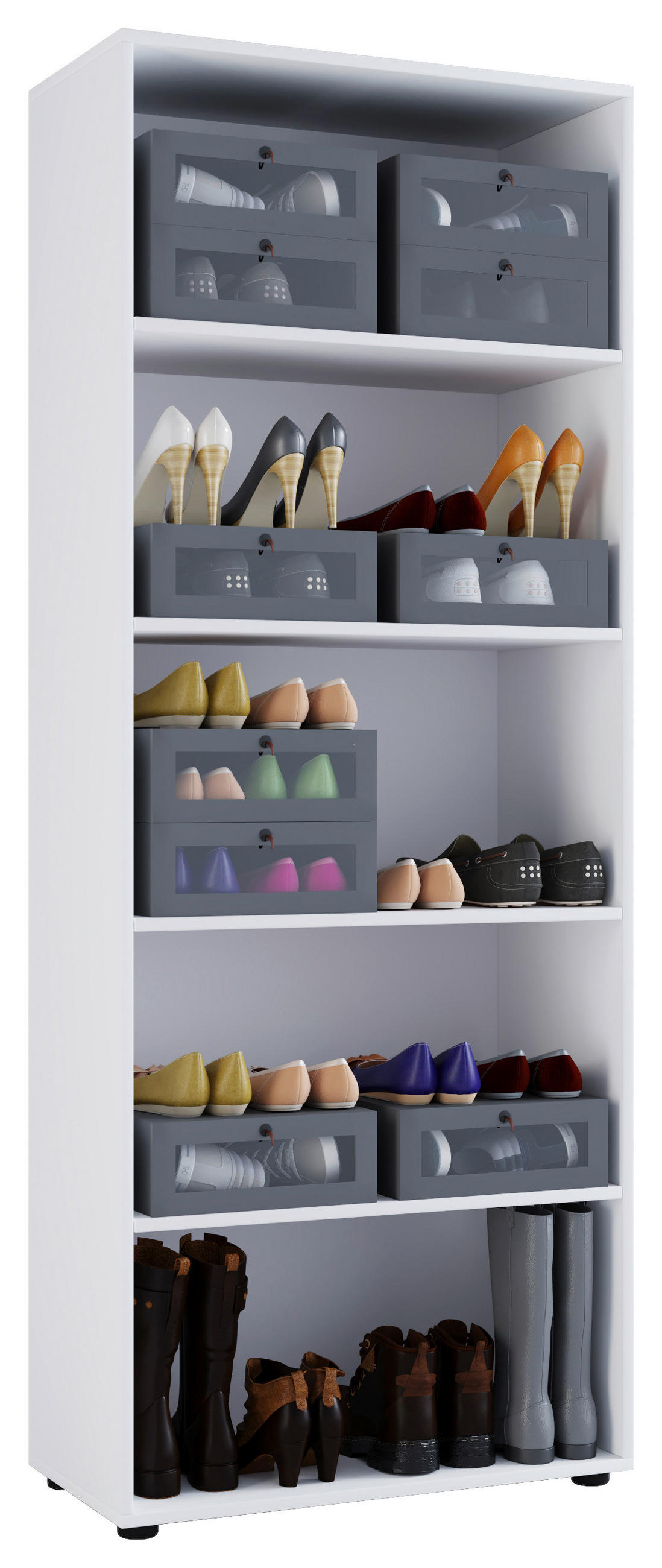 SCHUHSCHRANK Vandol in 71/180/37 cm - Weiss/Schwarz, Design, Holzwerkstoff/Kunststoff (71/180/37cm) - MID.YOU