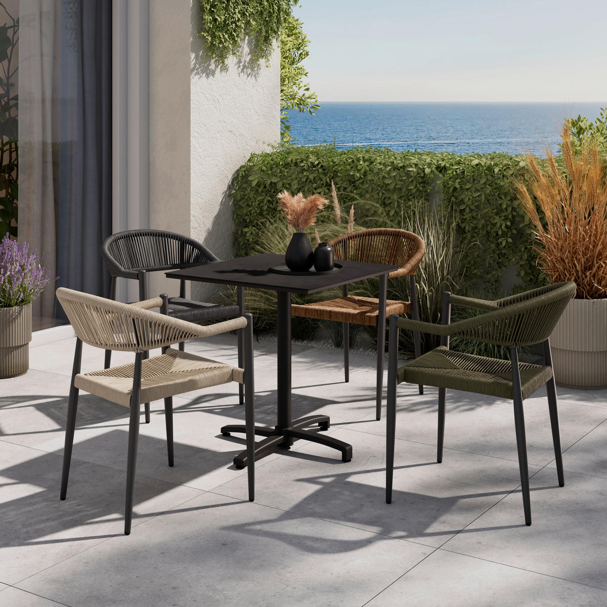 STAPELSESSEL Aluminium Anthrazit, Naturfarben  - Anthrazit/Naturfarben, KONVENTIONELL, Kunststoff/Metall (55/78/59.5cm) - Ambia Garden