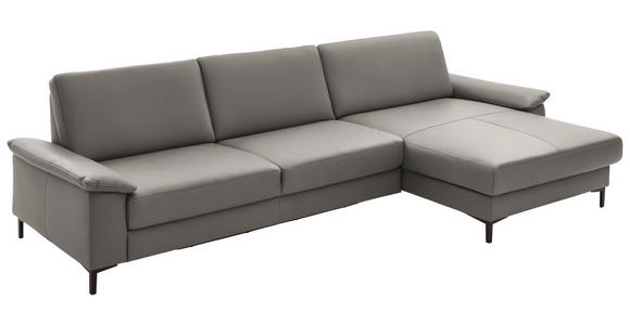 ECKSOFA in Echtleder Hellgrau  - Hellgrau/Schwarz, Design, Leder/Metall (334/176cm) - Dieter Knoll