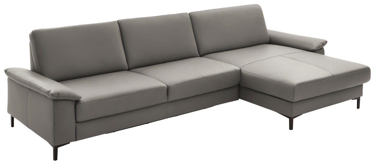 ECKSOFA in Echtleder Hellgrau  - Hellgrau/Schwarz, Design, Leder/Metall (334/176cm) - Dieter Knoll