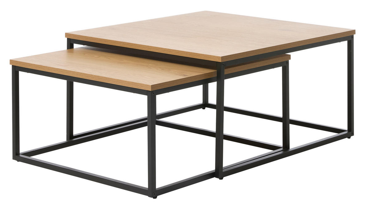 COUCHTISCHSET quadratisch Eichefarben  - Eichefarben/Schwarz, Basics, Holzwerkstoff/Metall (68-75/68-75/35-40cm) - Boxxx