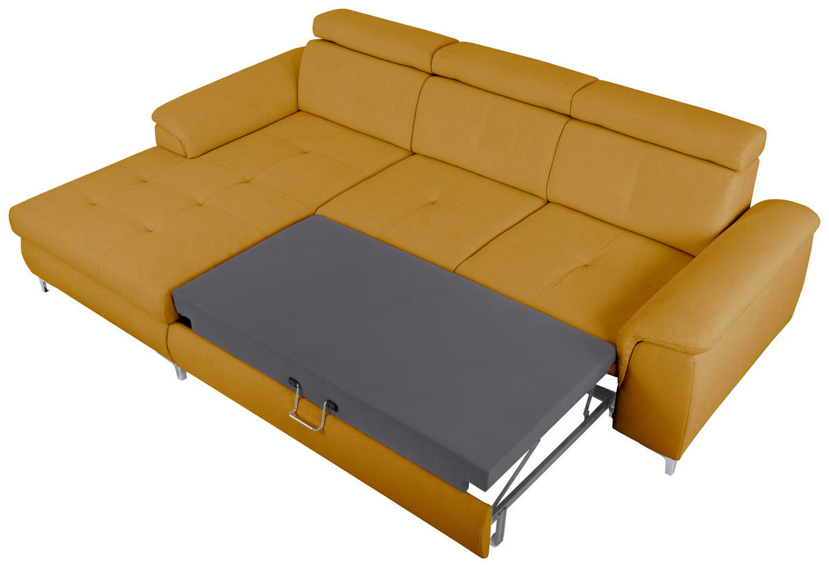 ECKSOFA in Flachgewebe Senfgelb  - Chromfarben/Senfgelb, Konventionell, Textil/Metall (175/268cm) - Carryhome