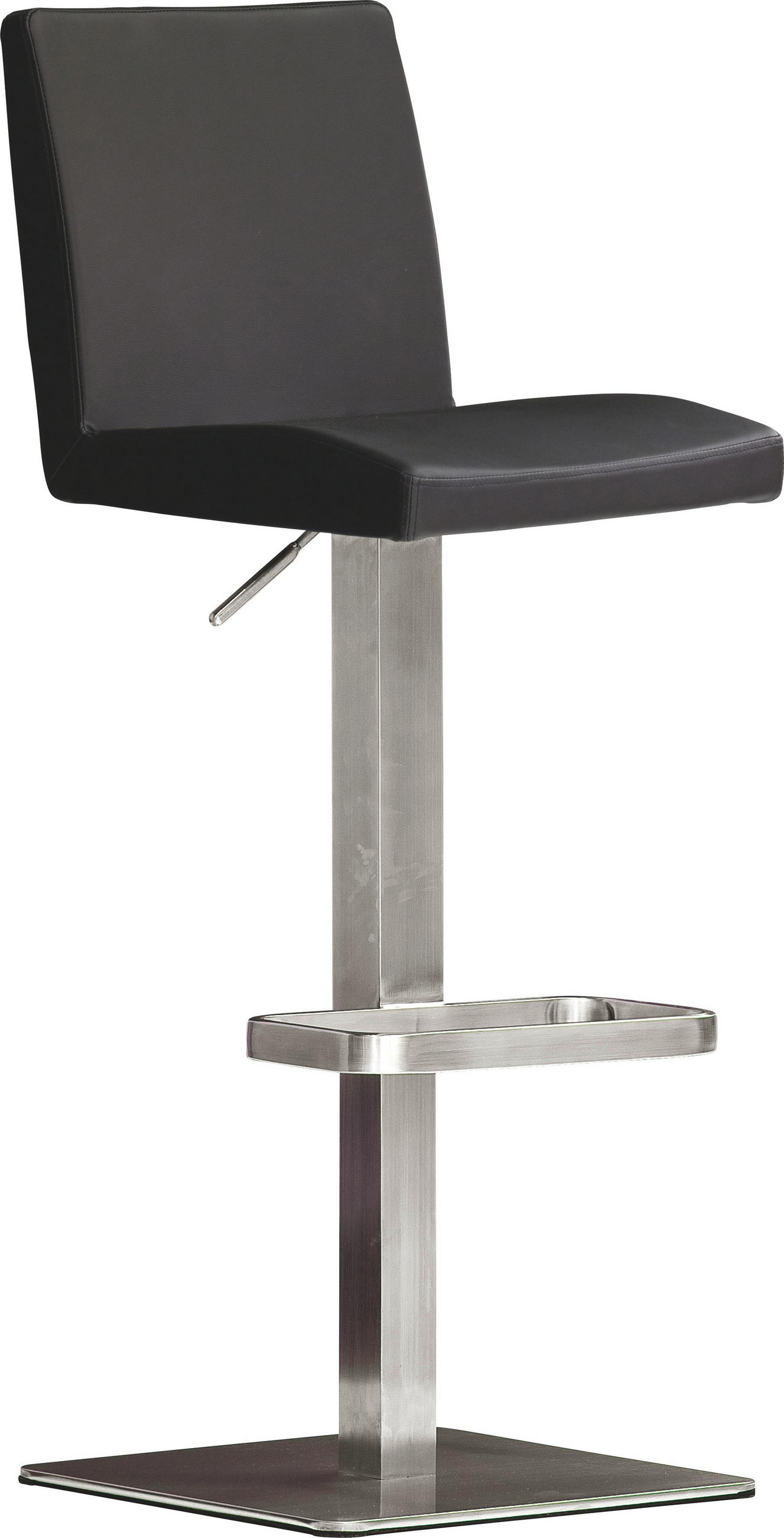 Barhocker in Metall, Leder Schwarz, Edelstahlfarben