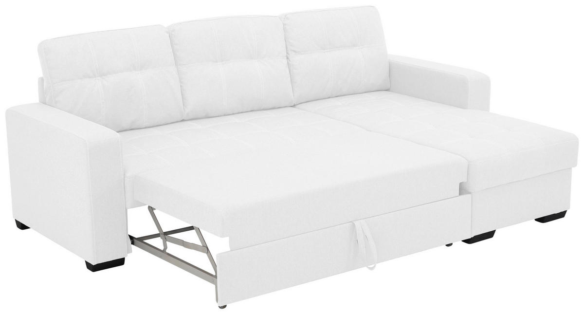 ECKSCHLAFSOFA in Mikrofaser Weiss  - Weiss/Schwarz, Design, Kunststoff/Textil (240/160cm) - Livetastic