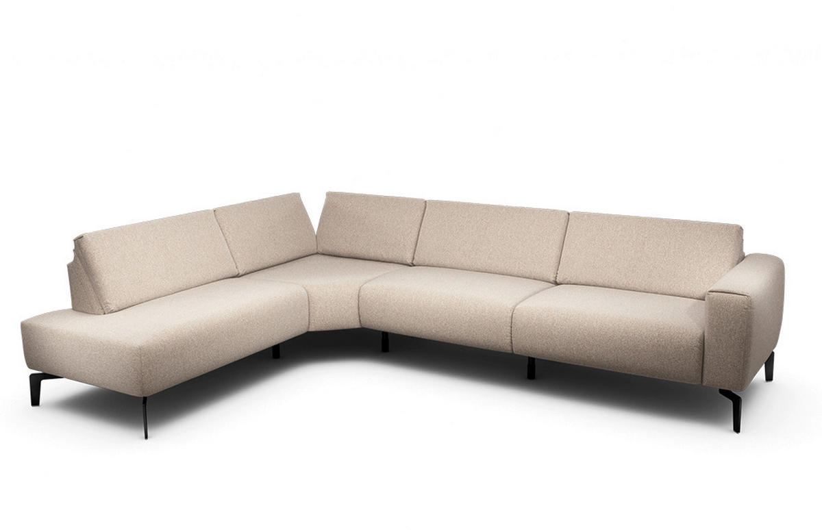 ECKSOFA Cosy Sandfarben Chenille  - Sandfarben/Schwarz, Design, Textil/Metall (213/296cm) - SENSOO