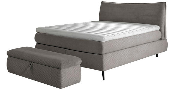 BOXSPRINGBETT 180/200 cm,  in Dunkelgrau, gepolstertes Kopfteil, Topper, Matratzen, H3 + H4 = fest + sehr fest  - Dunkelgrau/Schwarz, Trend, Holz/Textil (180/200cm) - Esposa