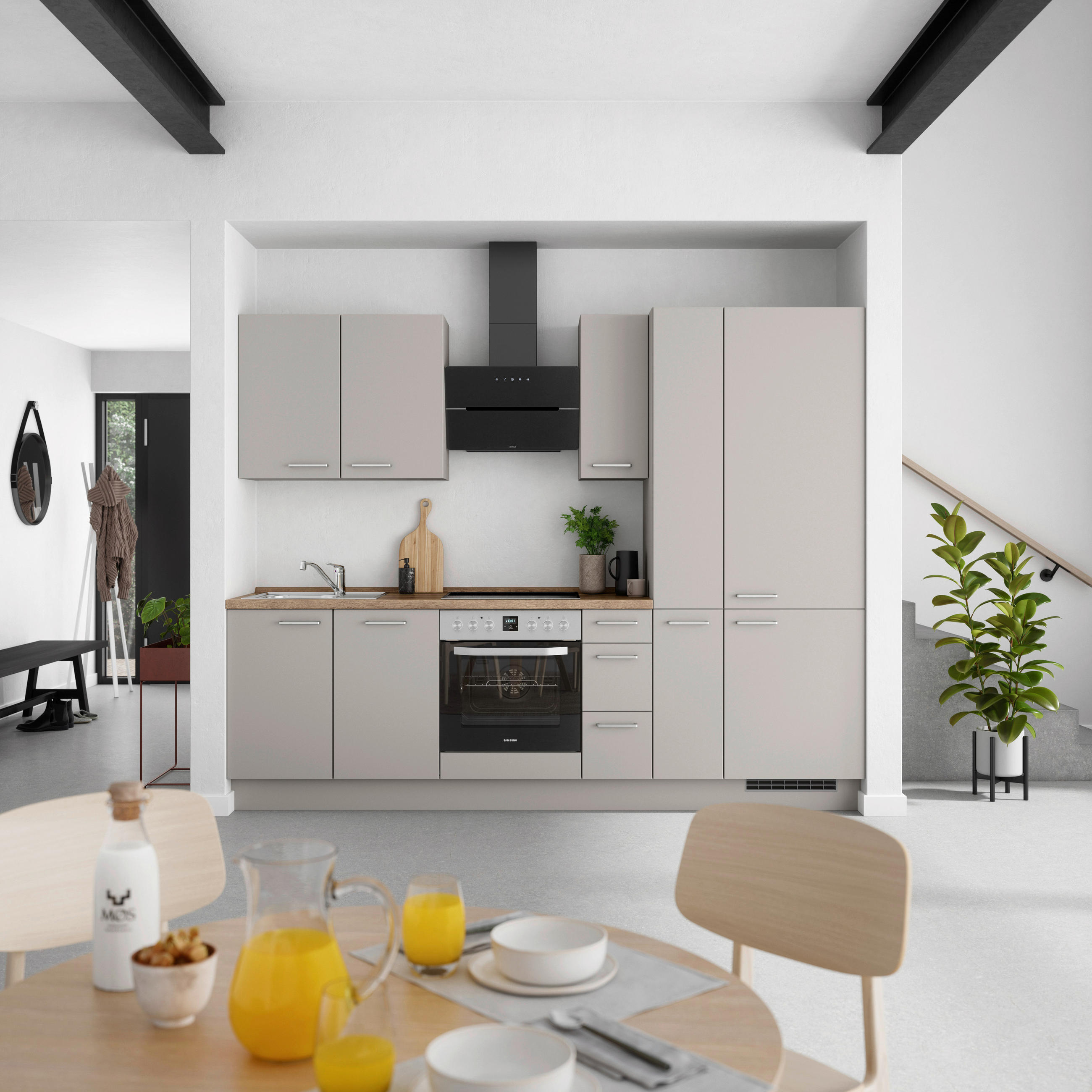 KÜCHENBLOCK 270 cm   in Grau, Eiche dunkel  - Eiche dunkel/Edelstahlfarben, MODERN, Holzwerkstoff/Metall (270cm) - Nobilia