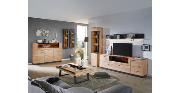 COUCHTISCH in Holz, Metall, Glas 52/52/52 cm - Eichefarben/Anthrazit, Design, Glas/Holz (52/52/52cm) - Valnatura