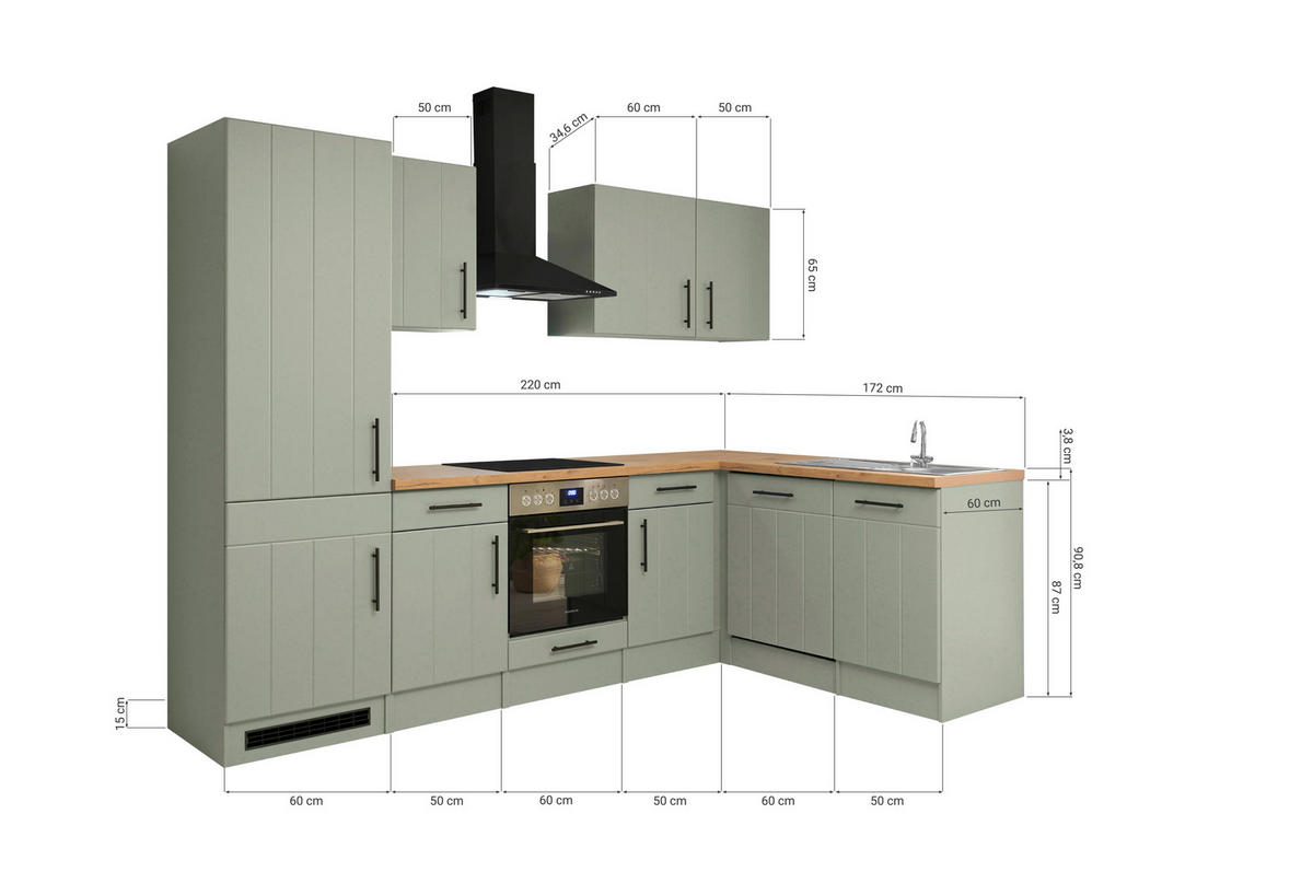 HÖRNKÖK 280/172 cm  i vildek, vassgrön  - vassgrön/vildek, Trend, metall/trämaterial (280/172cm) - Respekta