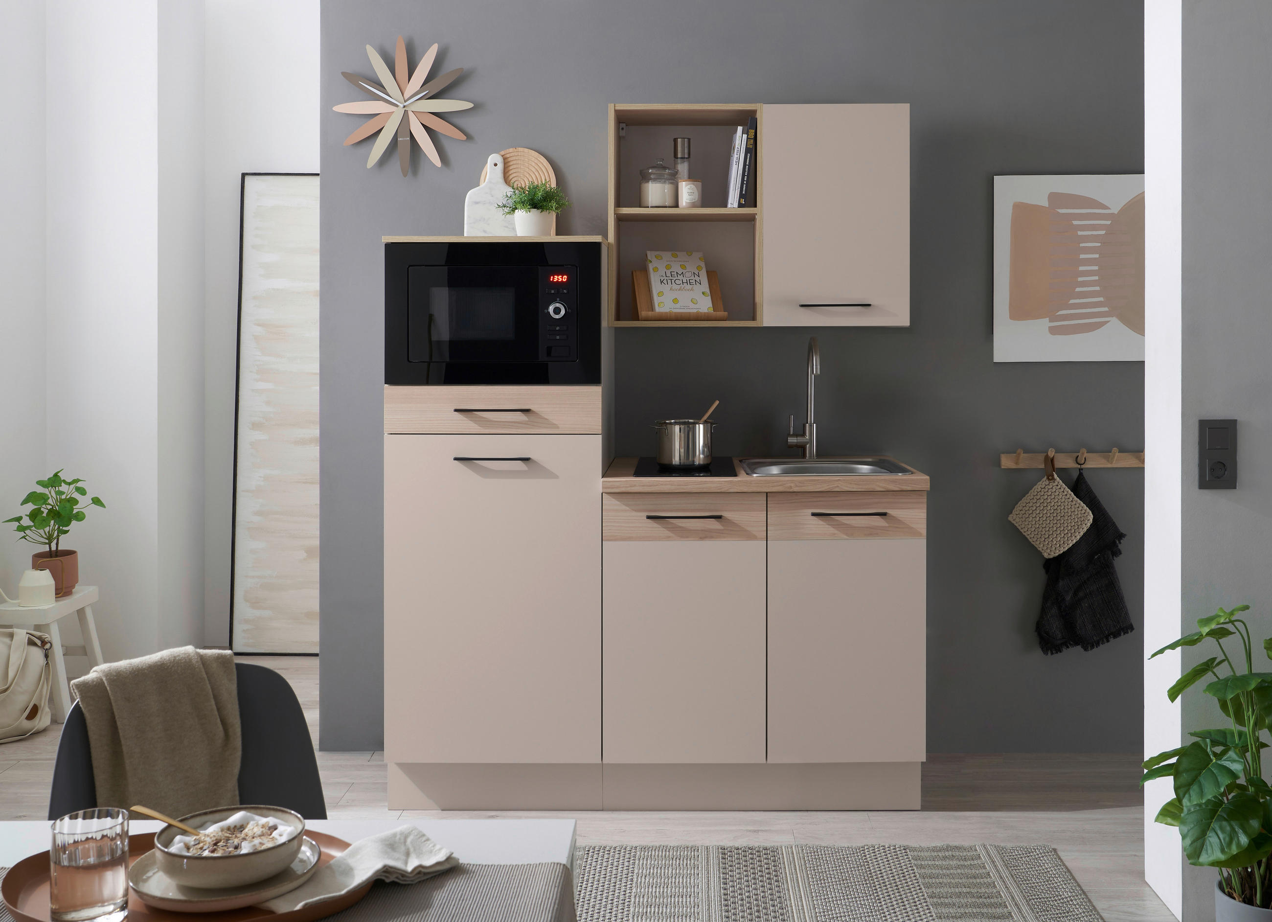 KÜCHENBLOCK   in Eichefarben, Kaschmir  - Kaschmir/Eichefarben, Trend, Holzwerkstoff/Metall (150/210/60cm) - MID.YOU