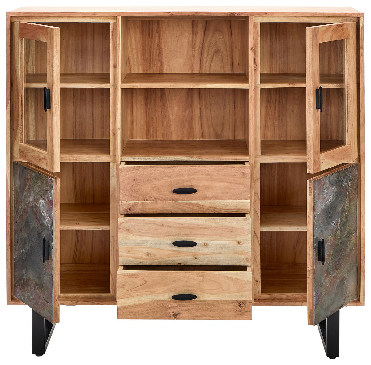 Tallinn Highboard Bissau  in 140/135/40 cm  - Goldfarben/Naturfarben, Natur, Glas/Holz (140/135/40cm) - Livetastic