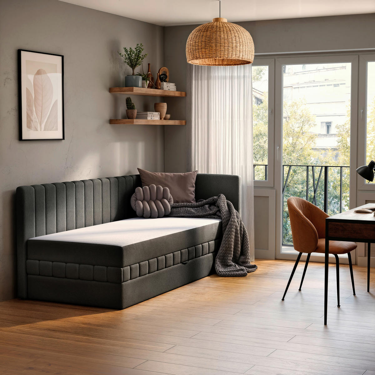 SCHLAFSOFA in Struktur Grau  - Schwarz/Grau, Design, Holz/Holzwerkstoff (212/83/99cm) - MID.YOU