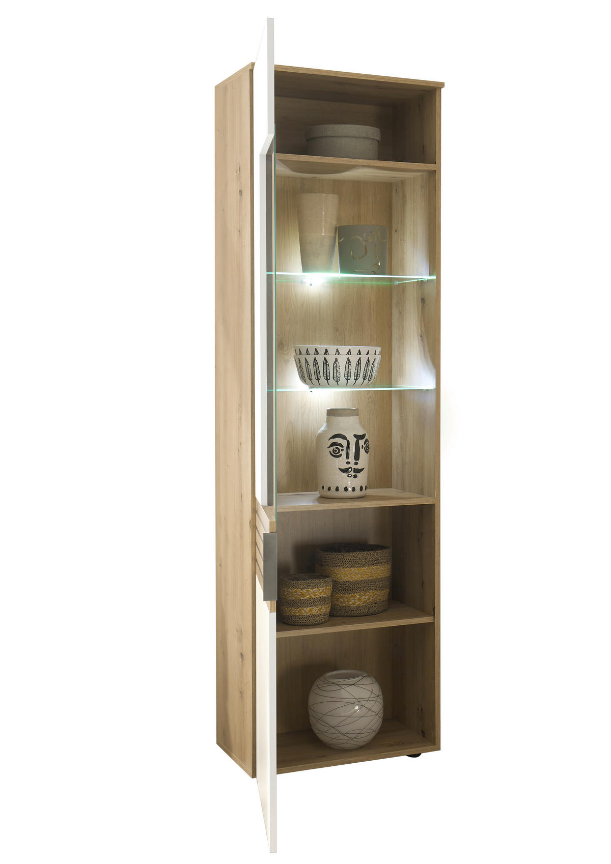 REGAL bijela, hrast Artisan   - bijela/siva, Moderno, staklo/drvni materijal (265/199/37cm)
